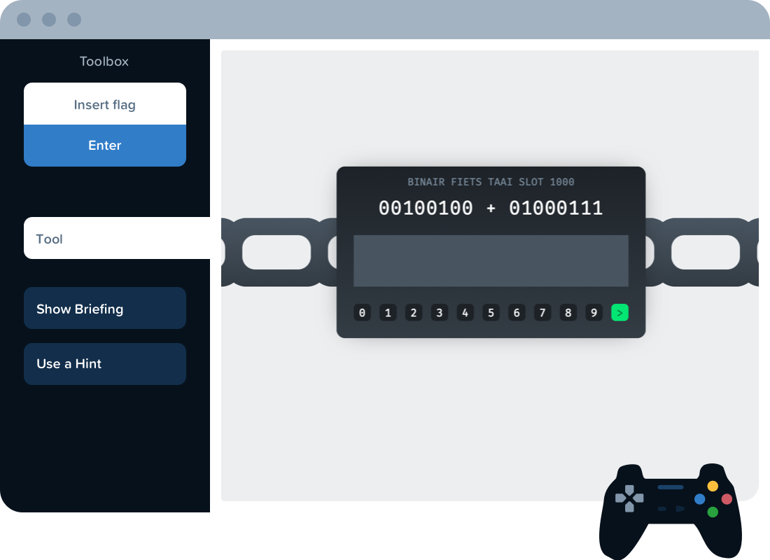An example CyberStart challenge with a binary lock.
